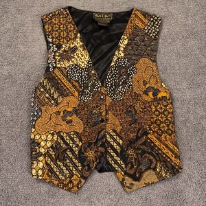 VTG Bali Chic Vest Womens One Size Black Gold Beaded Cosplay Art To Wear